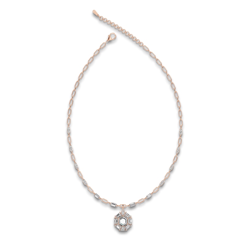 Main Image 2 of J'Lure Hexagon Portrait-Cut, Trapezoid Step-Cut & Trillion Curved Brilliant-Cut Lab-Grown Diamond Necklace 7-1/3 ct tw 14K Rose Gold 18.5"