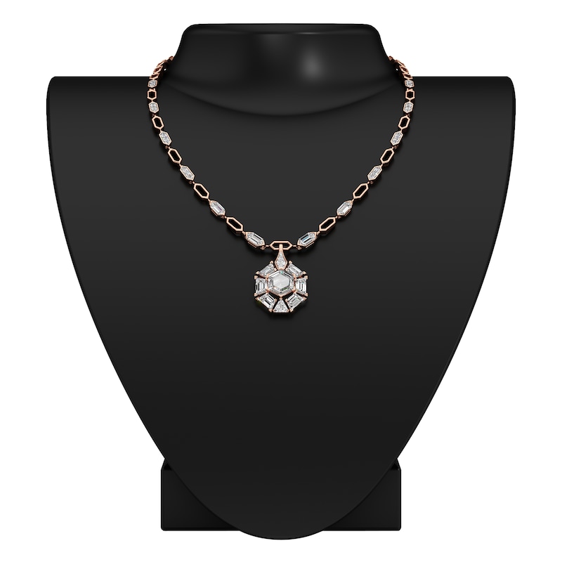 Main Image 3 of J'Lure Hexagon Portrait-Cut, Trapezoid Step-Cut & Trillion Curved Brilliant-Cut Lab-Grown Diamond Necklace 7-1/3 ct tw 14K Rose Gold 18.5"