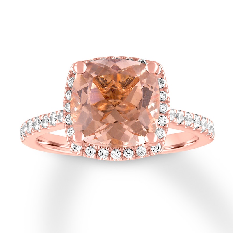 Morganite Engagement Ring 1/3 carat tw Diamonds 14K Rose Gold