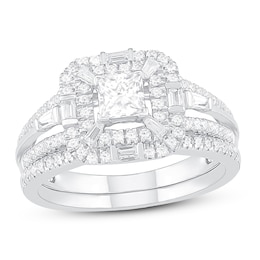 Diamond Bridal Set 1 ct tw Princess, Baguette & Round 14K White Gold