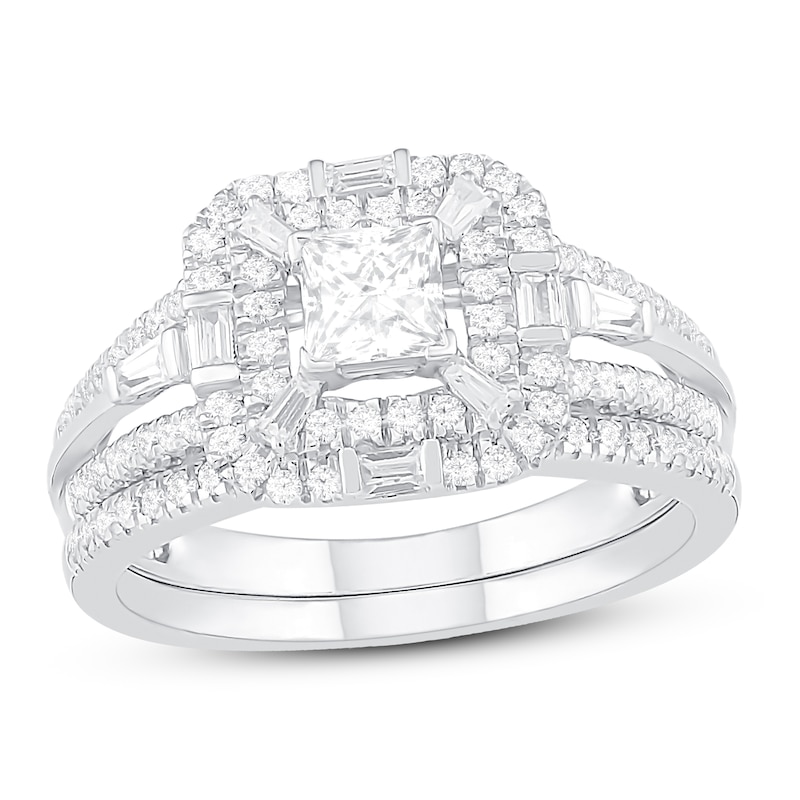 Main Image 1 of Diamond Bridal Set 1 ct tw Princess, Baguette & Round 14K White Gold