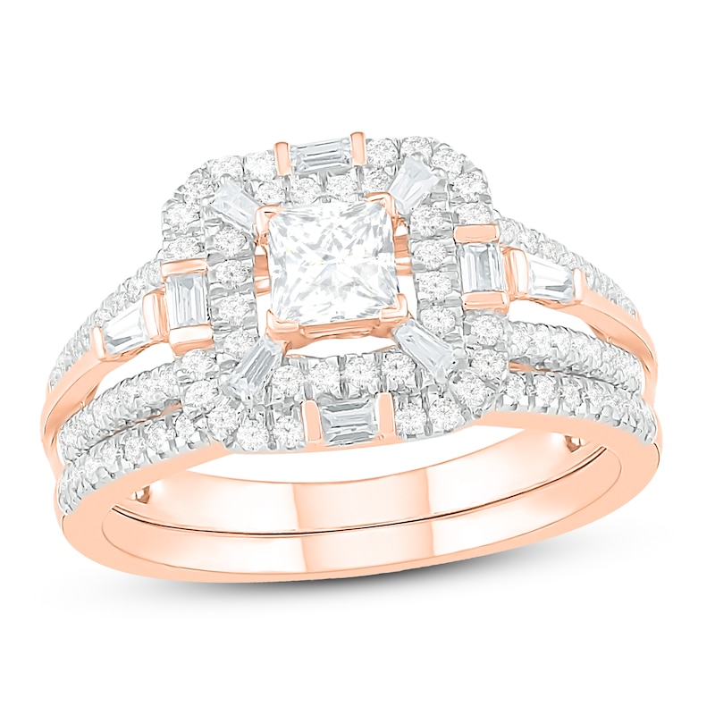 Diamond Bridal Set 1 ct tw Princess, Baguette & Round 14K Rose Gold