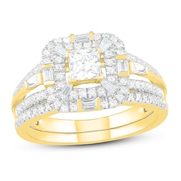 Diamond Bridal Set 1 ct tw Princess, Baguette & Round 14K Yellow Gold