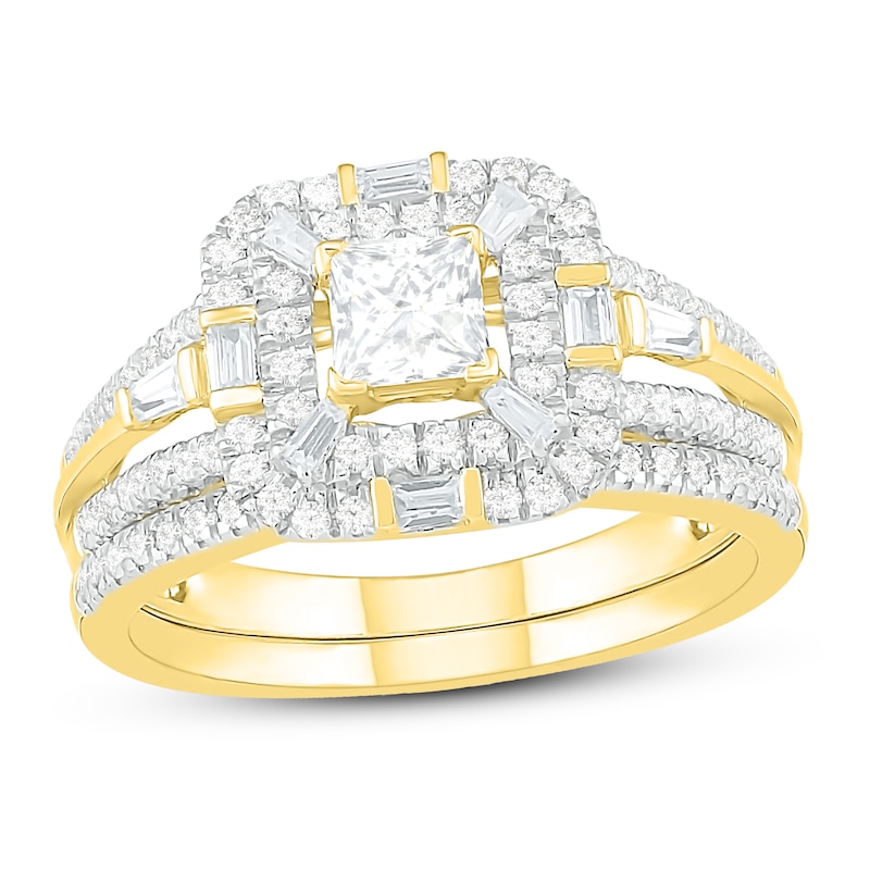 Diamond Bridal Set 1 ct tw Princess, Baguette & Round 14K Yellow Gold ...