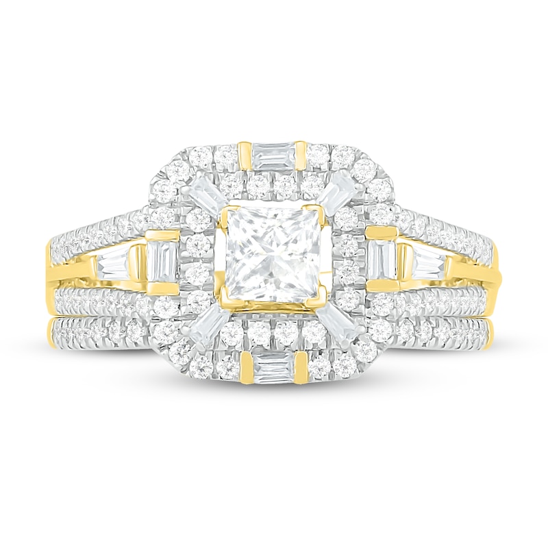 Diamond Bridal Set 1 ct tw Princess, Baguette & Round 14K Yellow Gold