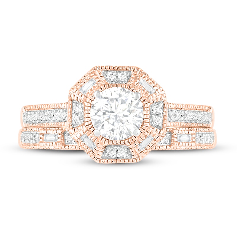 Main Image 2 of Diamond Bridal Set 5/8 ct tw Round/Baguette 14K Rose Gold