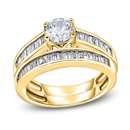 Diamond Bridal Set 1-1/4 ct tw Round/Baguette 14K Yellow Gold