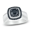 Thumbnail Image 1 of Black Diamond Engagement Ring 1 ct tw Round/Baguette 10K White Gold