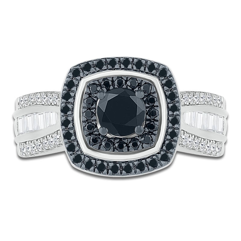 Main Image 2 of Black Diamond Engagement Ring 1 ct tw Round/Baguette 10K White Gold