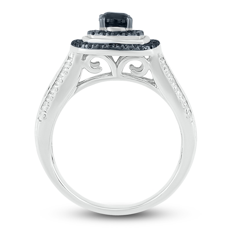 Main Image 3 of Black Diamond Engagement Ring 1 ct tw Round/Baguette 10K White Gold