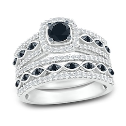 Black Diamond Bridal Set 1 ct tw Round 10K White Gold