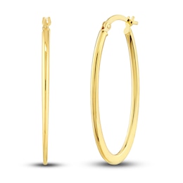 Polished Flat Oval Hoop Earrings 14K Yellow Gold 18mm