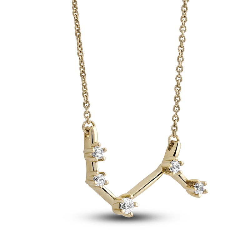 Diamond Aries Constellation Pendant Necklace 1/6 ct tw Round 14K Yellow Gold