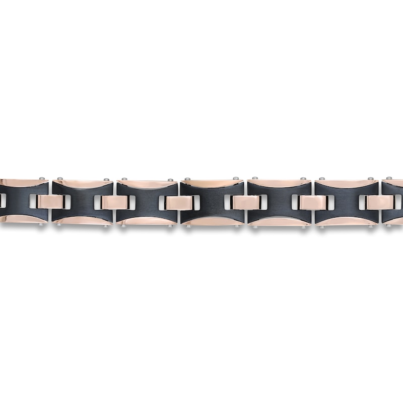 Main Image 3 of Men's Cross Chain Bracelet Black & Rose Ion-Plated Stainless Steel 8.75&quot;