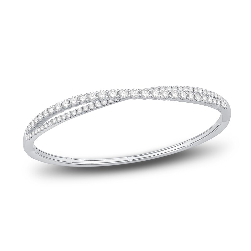 Main Image 1 of Diamond Twisted Bangle Bracelet 3 ct tw Round 14K White Gold