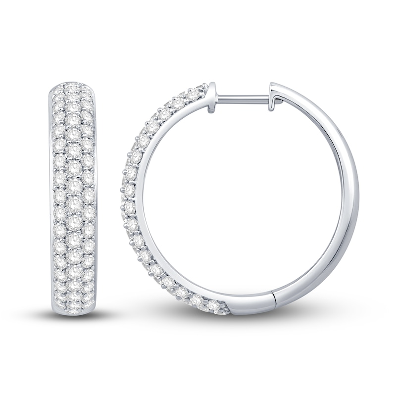 Main Image 1 of Diamond Hoop Earrings 2 ct tw Round 14K White Gold