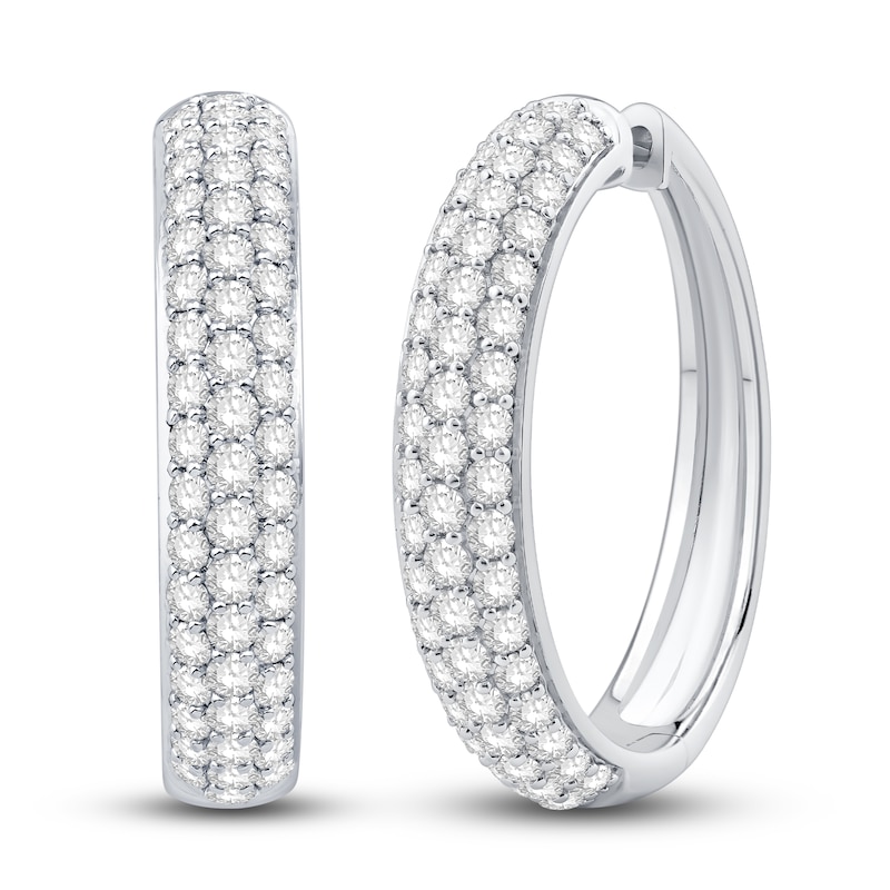 Main Image 2 of Diamond Hoop Earrings 2 ct tw Round 14K White Gold