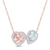 Thumbnail Image 1 of Natural Aquamarine & Natural Morganite Heart Necklace 1/5 ct tw Diamonds 14K Rose Gold 17&quot;