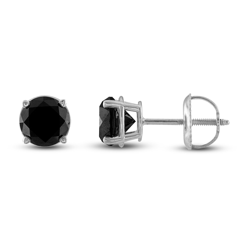 Main Image 1 of Black Solitaire Earrings 1-1/2 ct tw Diamonds 10K White Gold