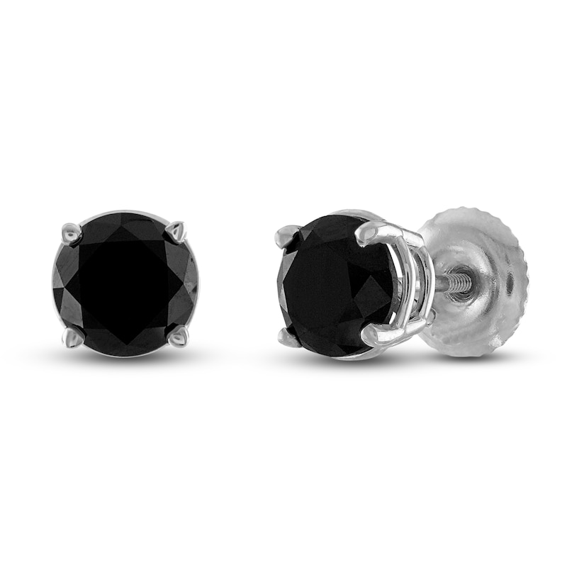 Main Image 2 of Black Solitaire Earrings 1-1/2 ct tw Diamonds 10K White Gold