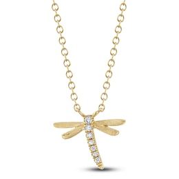 Shy Creation Diamond Accent Dragonfly Necklace Round 14K Yellow Gold 18&quot; SC55020407V2