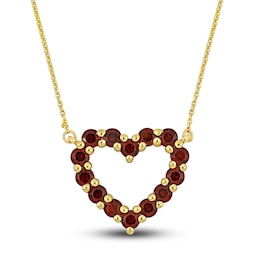 Natural Garnet Heart Necklace 10K Yellow Gold 17&quot;