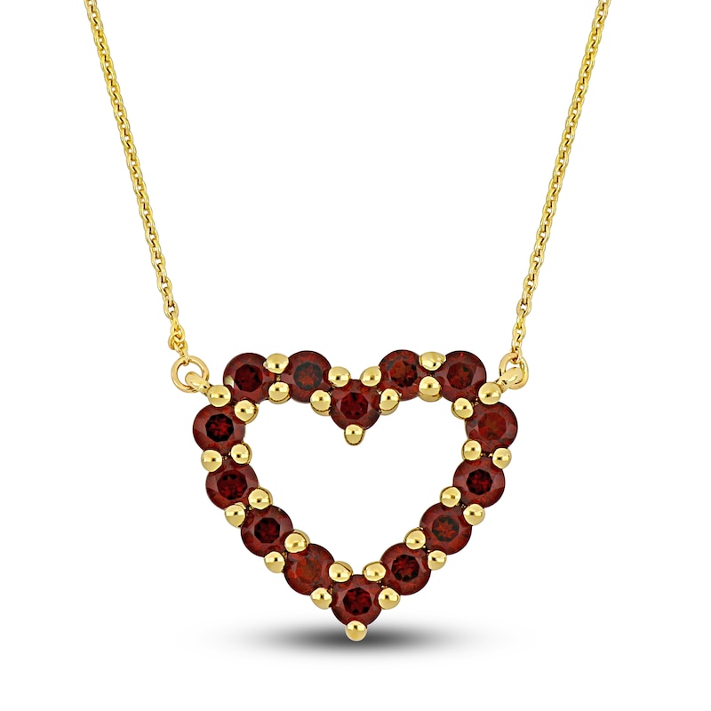 Natural Garnet Heart Necklace 10K Yellow Gold 17"