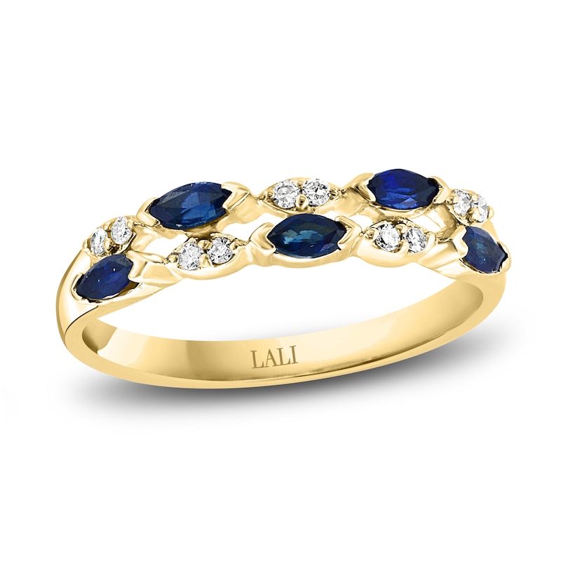 Main Image 1 of LALI Jewels Natural Blue Sapphire Anniversary Band 1/15 ct Diamonds 14K Yellow Gold