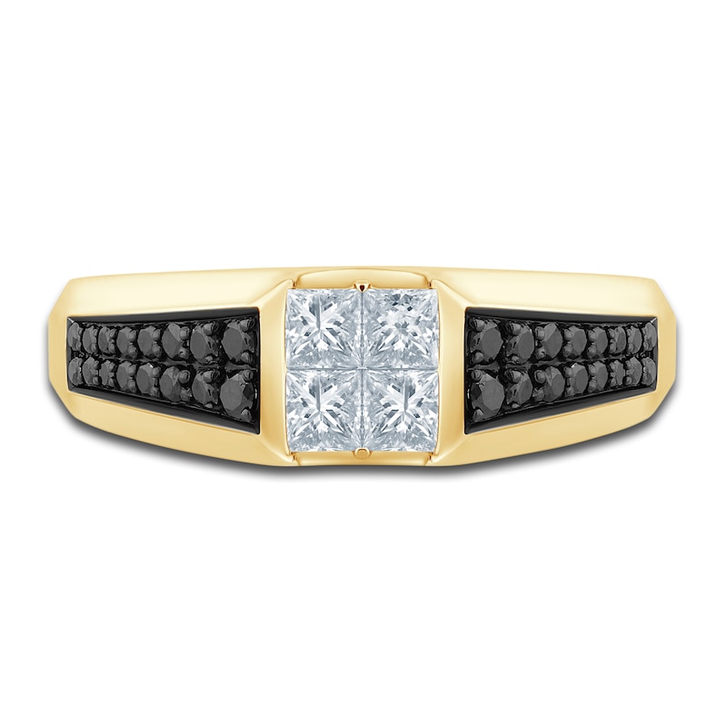 Main Image 3 of Men's Black & White Diamond Wedding Band 1 ct tw Square-cut/Round 14K Yellow Gold