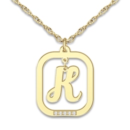 Initial Pendant Necklace Diamond Accents 14K Yellow Gold 18&quot;