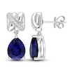 Thumbnail Image 1 of Y-Knot Blue Lab-Created Sapphire Earrings 1/15 ct tw Diamonds 14K White Gold