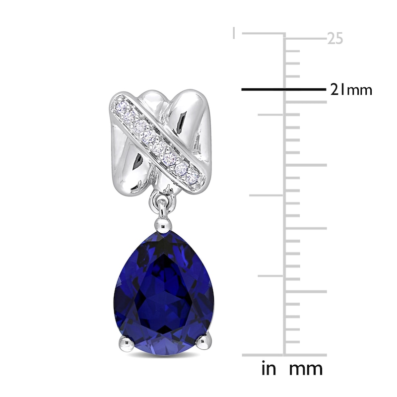 Main Image 2 of Y-Knot Blue Lab-Created Sapphire Earrings 1/15 ct tw Diamonds 14K White Gold