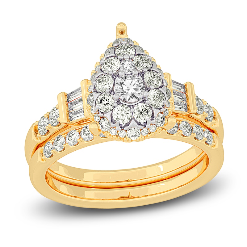 Main Image 1 of Diamond Halo Bridal Set 1 ct tw Round/Baguette 14K Yellow Gold