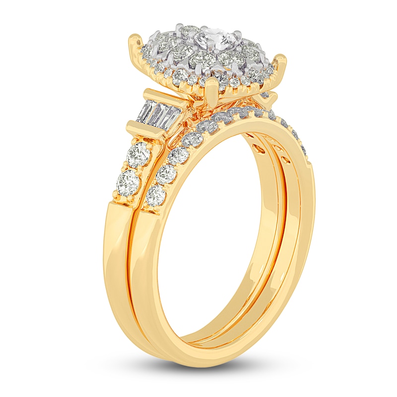 Main Image 2 of Diamond Halo Bridal Set 1 ct tw Round/Baguette 14K Yellow Gold