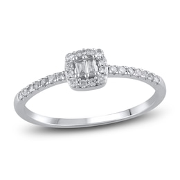 Diamond Ring 1/5 ct tw Baguette/Round 14K White Gold