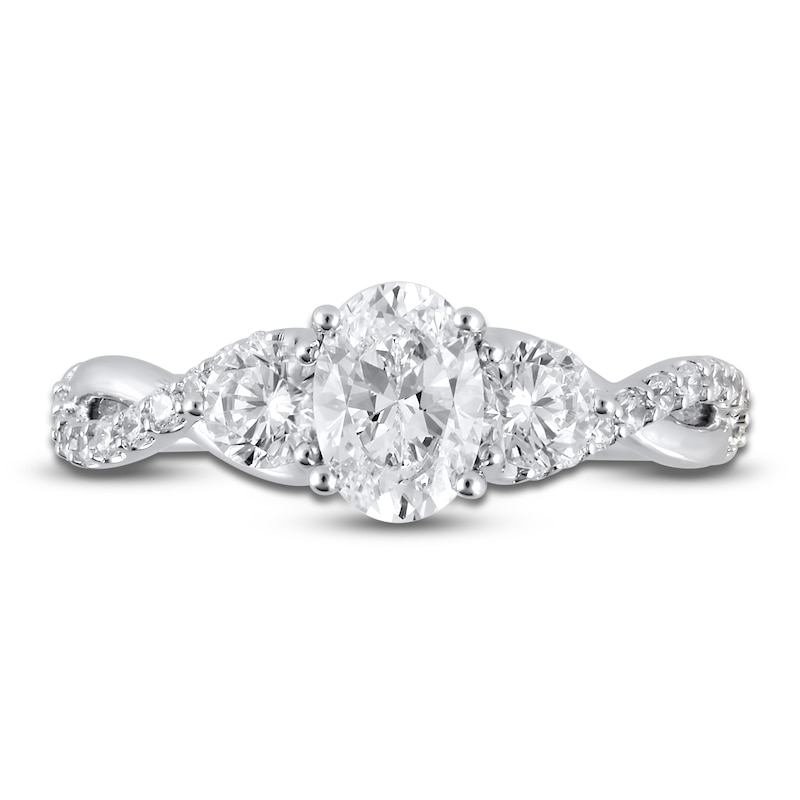 Main Image 3 of Diamond Twist Engagement Ring 1-1/3 ct tw Oval/Round 14K White Gold