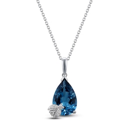 Natural London Blue Topaz Necklace Diamond Accents 14K White Gold