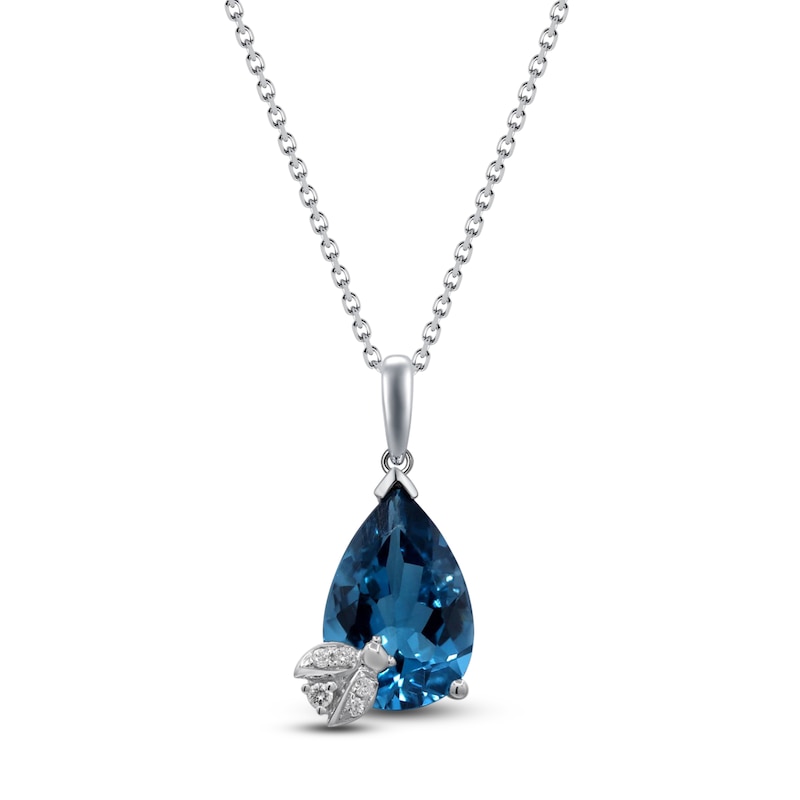 Natural London Blue Topaz Necklace Diamond Accents 14K White Gold