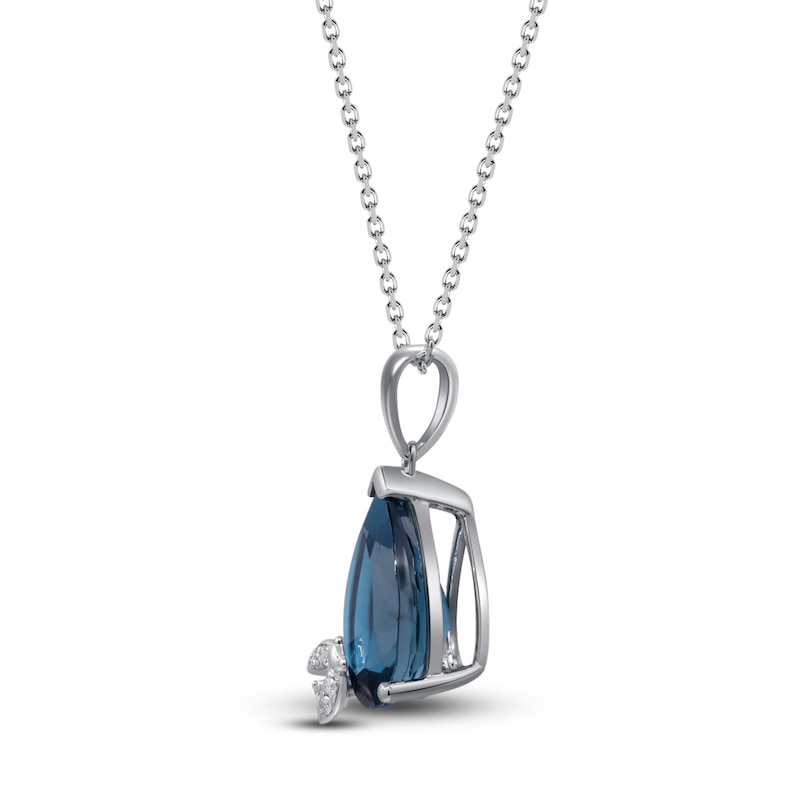 Natural London Blue Topaz Necklace Diamond Accents 14K White Gold