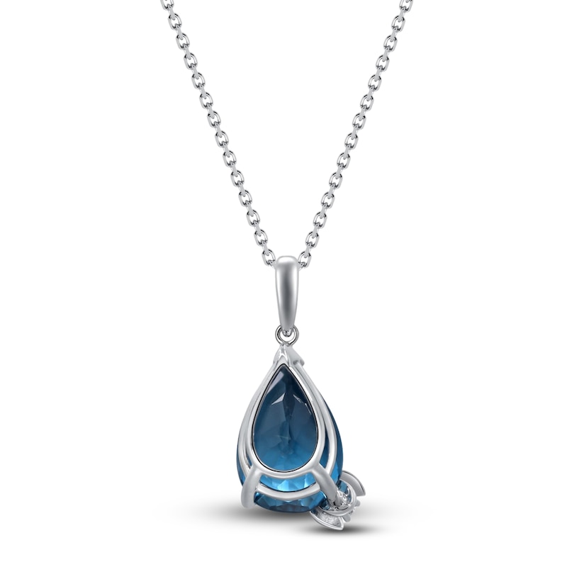 Natural London Blue Topaz Necklace Diamond Accents 14K White Gold