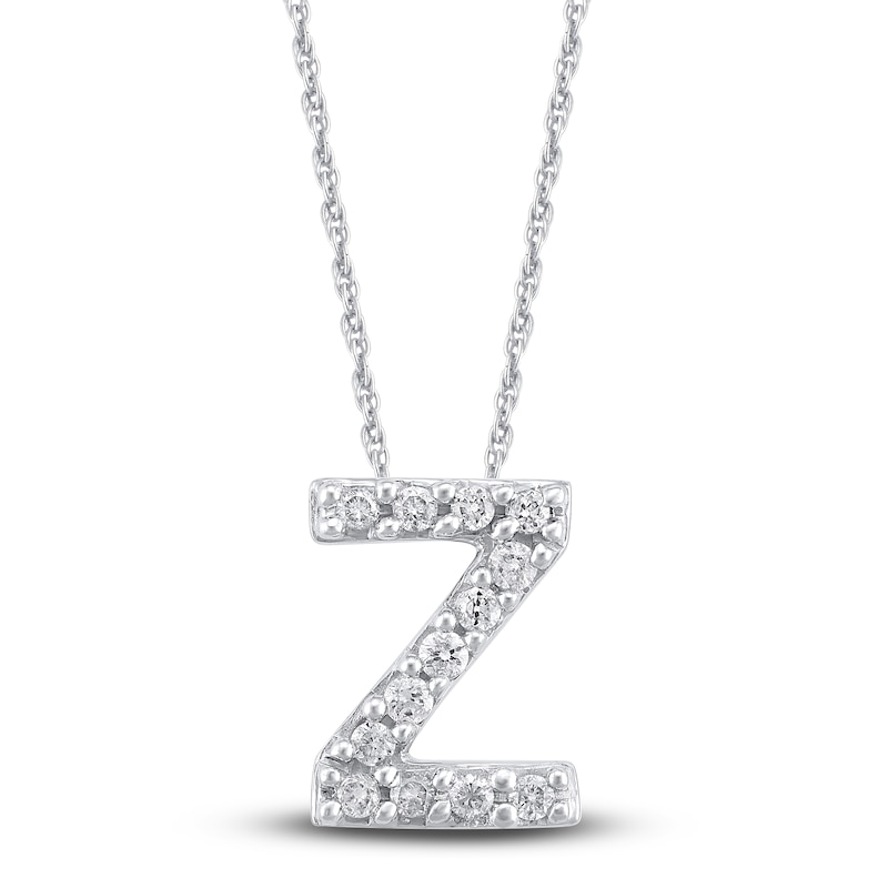 Main Image 1 of Diamond Letter Z Necklace 1/20 ct tw Round 14K White Gold 18&quot;