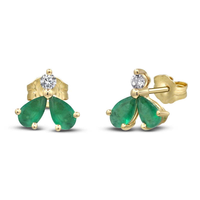 Main Image 2 of Natural Emerald & Diamond Stud Earrings 1/15 ct tw 14K Yellow Gold