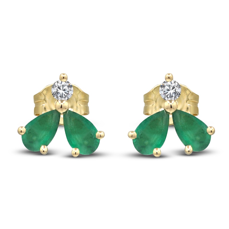 Main Image 3 of Natural Emerald & Diamond Stud Earrings 1/15 ct tw 14K Yellow Gold