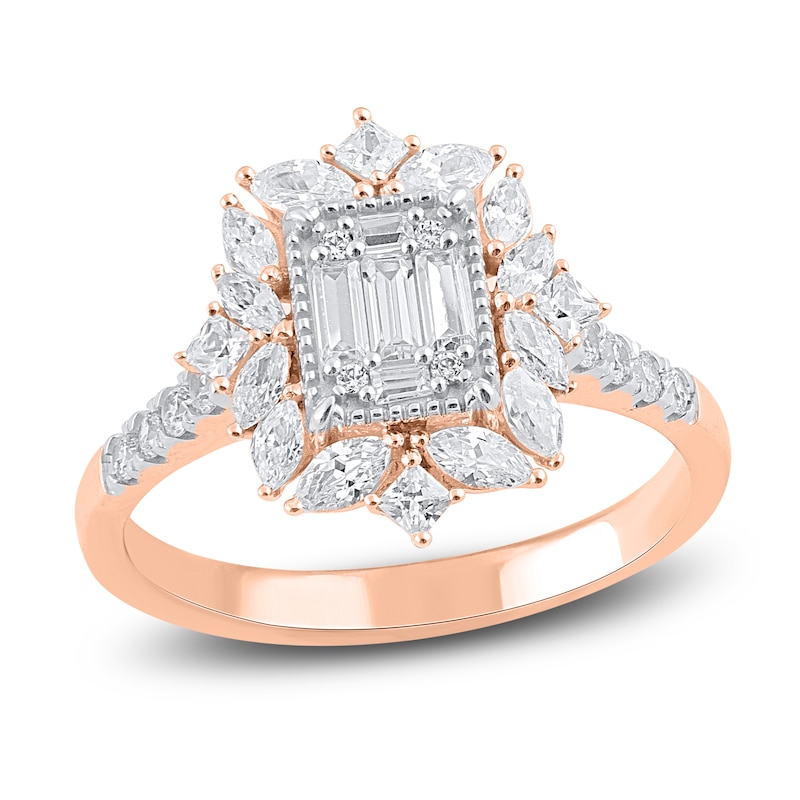 Main Image 1 of Baguette, Princess, Round & Marquise-Cut Diamond Ring 1 ct tw 14K Rose Gold