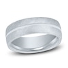 Thumbnail Image 1 of Men's Textured Line Wedding Band 14K White Gold 7mm