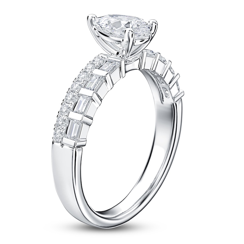 Main Image 2 of Pear, Baguette & Round-Cut Diamond Engagement Ring 1 ct tw 14K White Gold