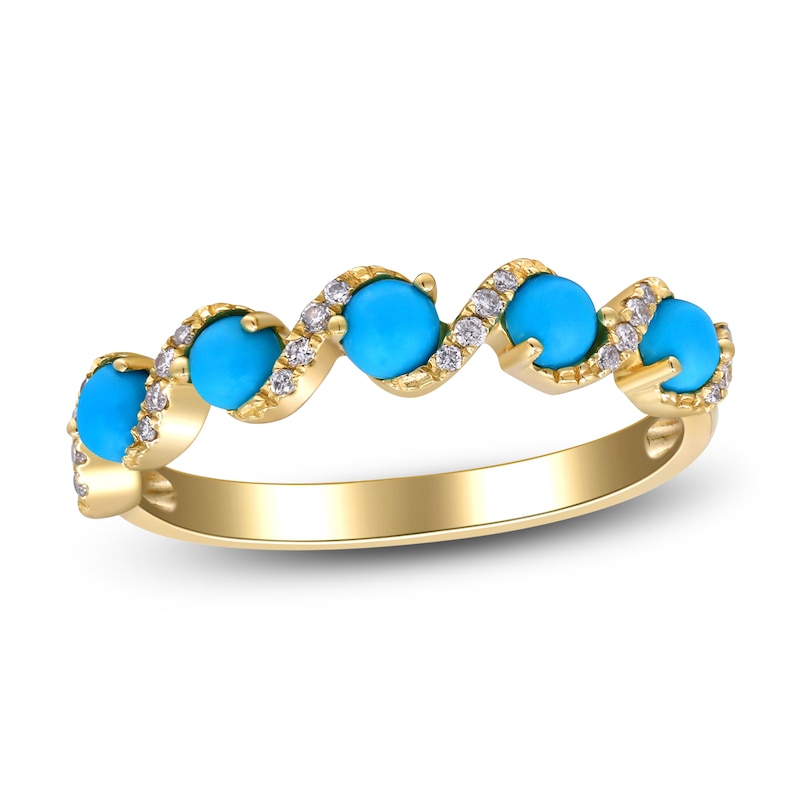 Main Image 1 of Round-Cut Natural Turquoise & Diamond Swirl Ring 1/10 ct tw 10K Yellow Gold