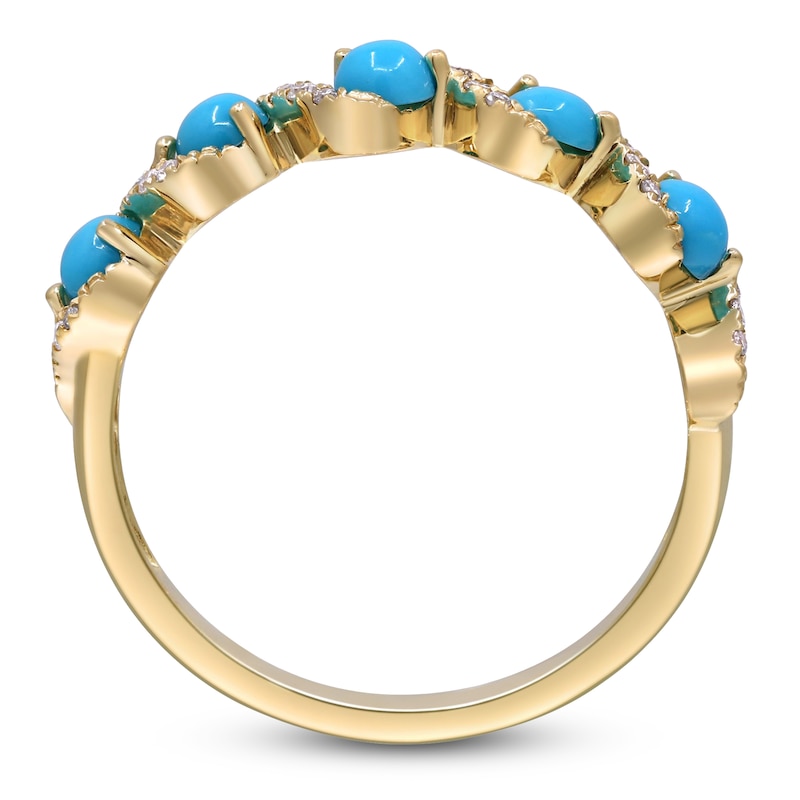 Main Image 3 of Round-Cut Natural Turquoise & Diamond Swirl Ring 1/10 ct tw 10K Yellow Gold