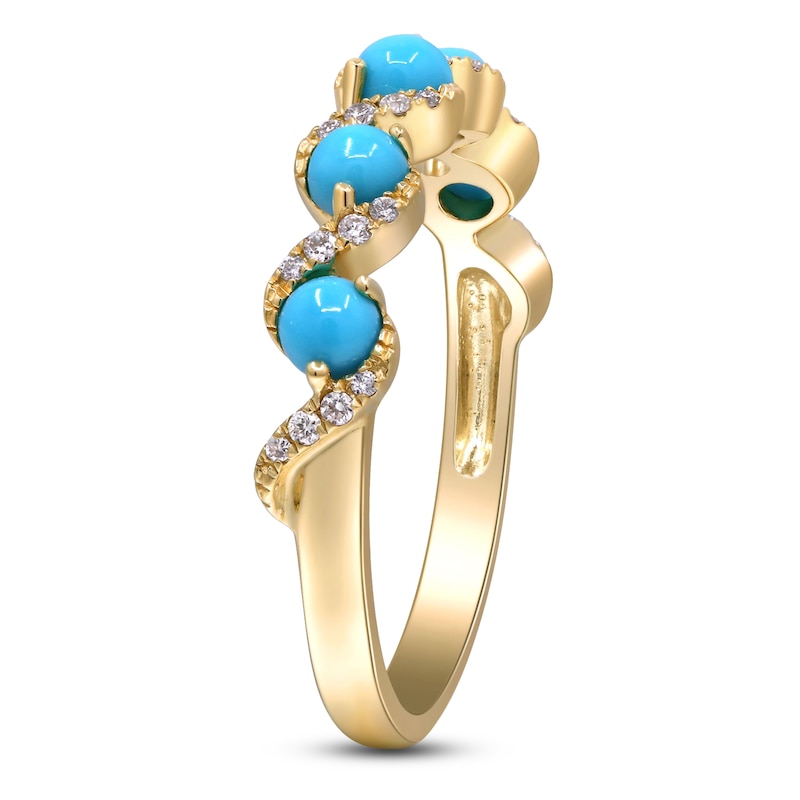 Main Image 4 of Round-Cut Natural Turquoise & Diamond Swirl Ring 1/10 ct tw 10K Yellow Gold