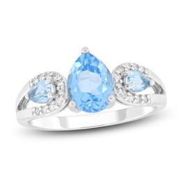 Pear-Shaped Natural Swiss Blue Topaz & Diamond Ring 1/10 ct tw 10K White Gold